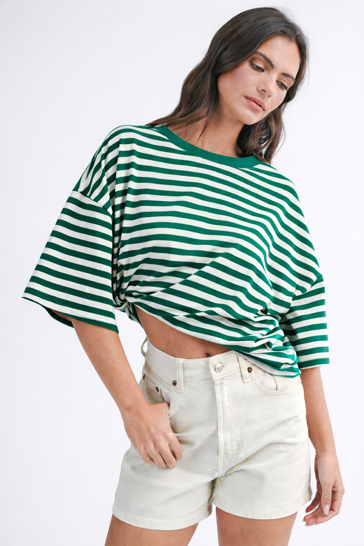 Emerald striped boxy tee