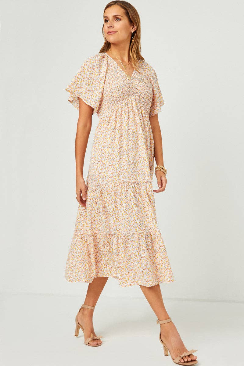 Wendy Floral Panel Smocked Tiered Midi Dress