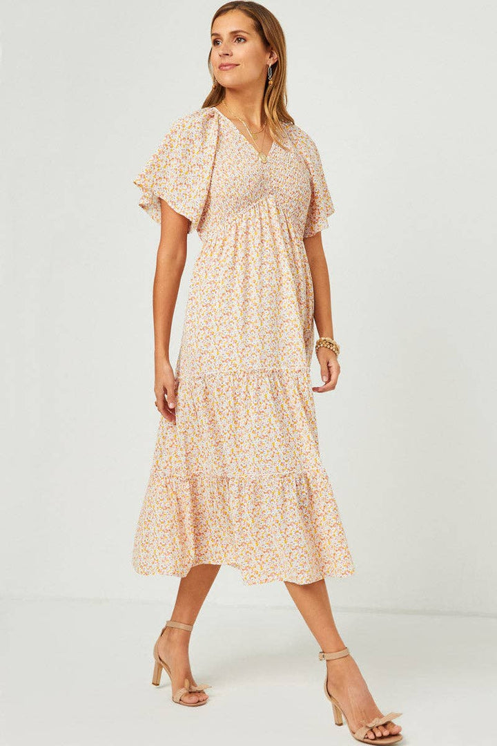 Wendy Floral Panel Smocked Tiered Midi Dress