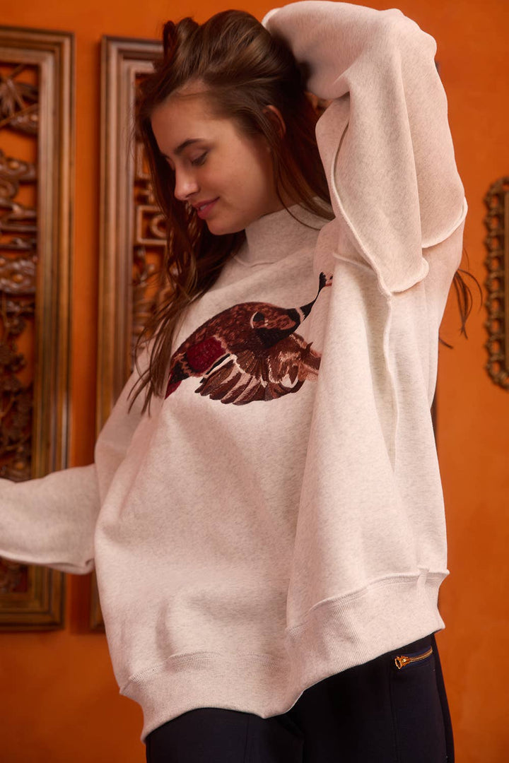 'MALLARD' Embroidered Mock-Neck Sweatshirt|Duck Mock Neck