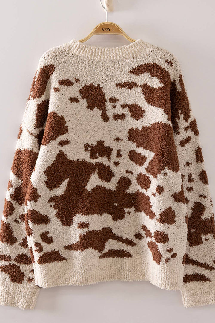 Cow Print Knit Sweater