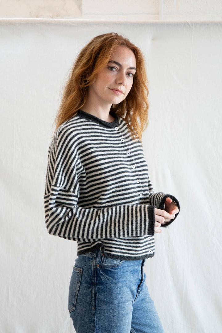 Piper Cardigan - Charcoal Striped