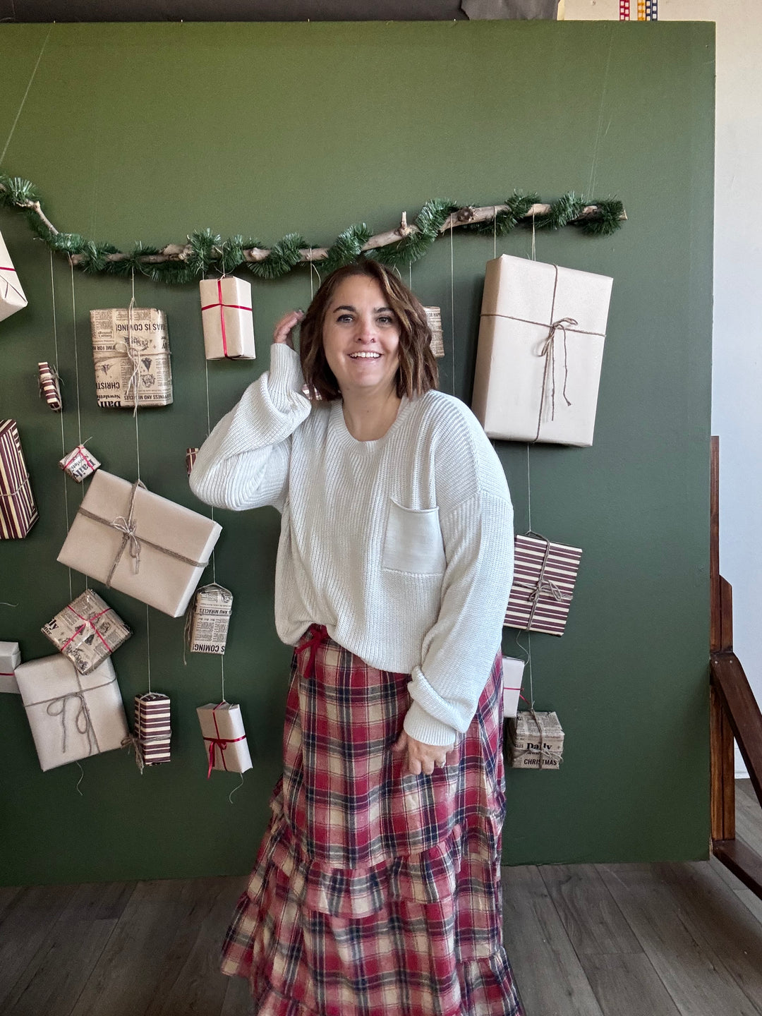 Ruffle Red Check Plaid Tiered Midi Skirt