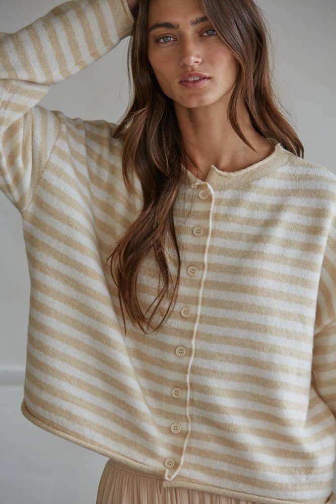 Striped Sweater Cardigan: Honey