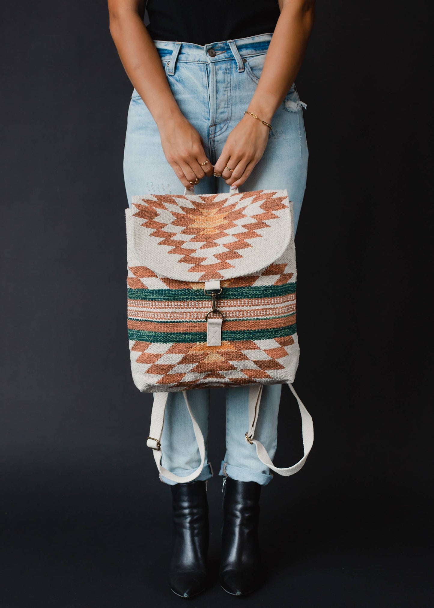 Cream, Rust & Green Aztec Backpack