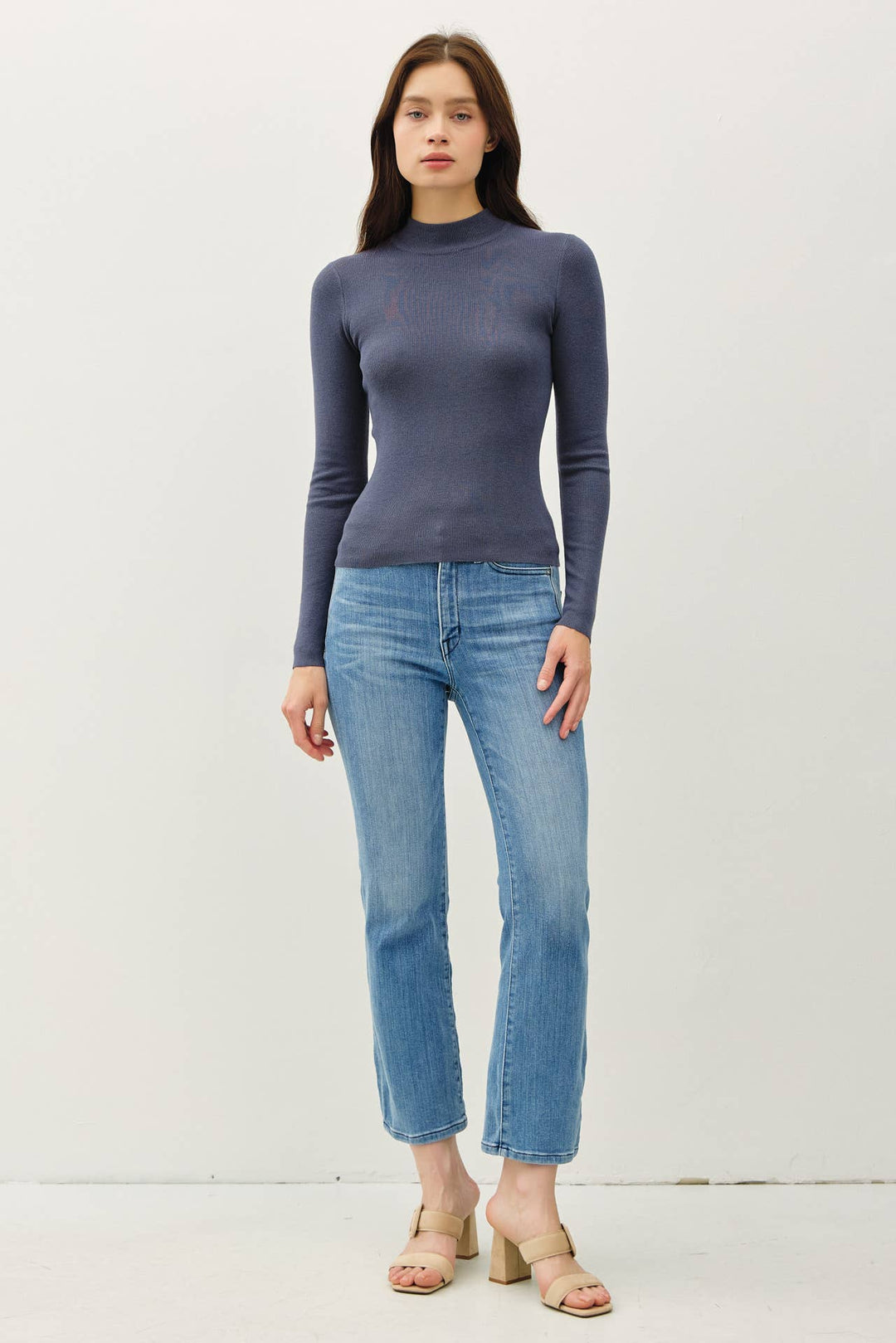 RIBBED MOCKNECK SWEATER: Slate Blue