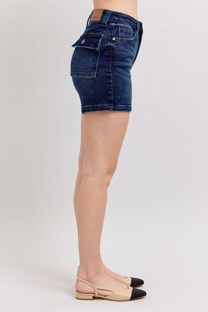 Back Flap Pocket High Waisted Shorts