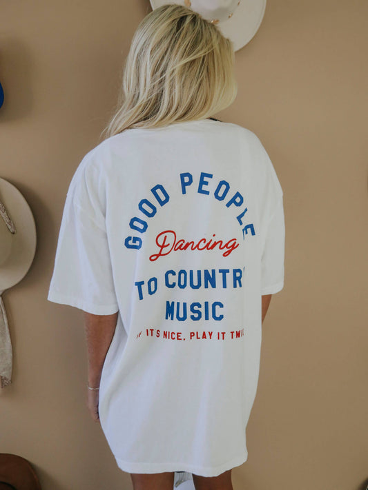 back view of Johnny on the Vinyl' T-Shirt with patriotic style and slogan 'If it’s nice, play it twice.' Perfect for Zach Bryan concerts. Ideal for fans.