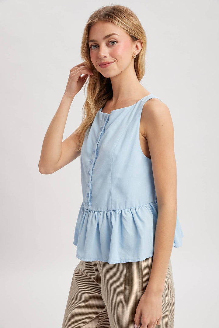 PEPLUM BUTTON-UP TOP