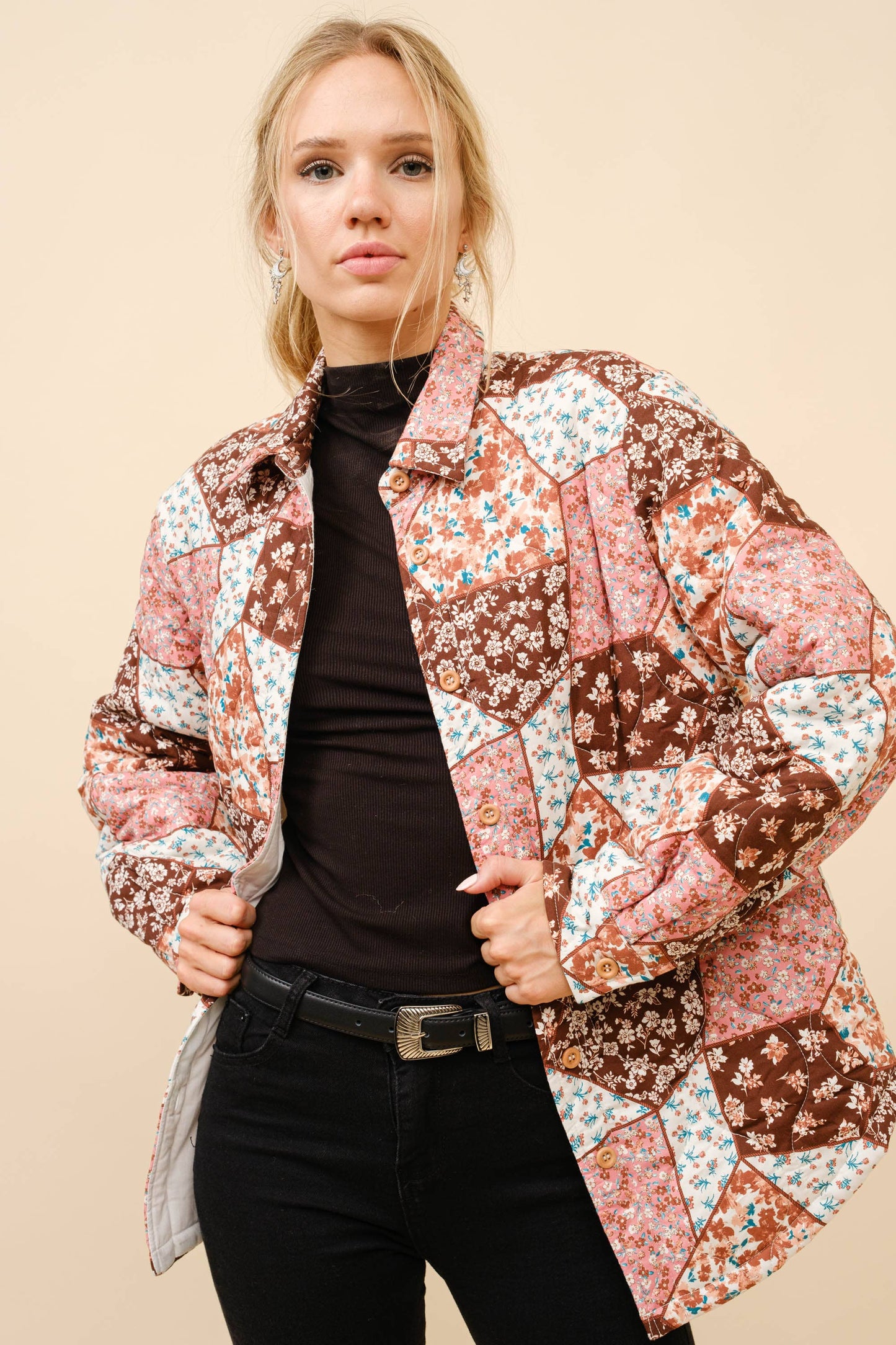 Quilted Floral Button Up Jacket