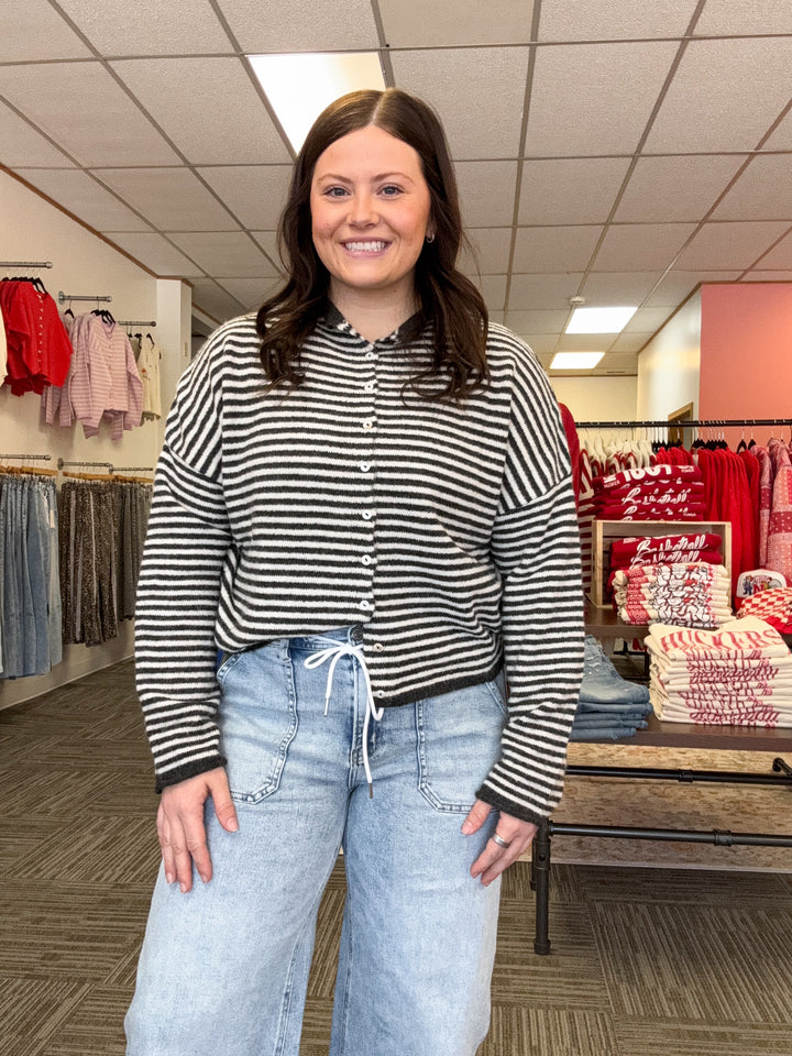 Piper Cardigan - Charcoal Striped