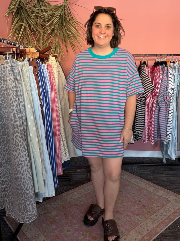 Saved by the bell Stripe Knit Pullover Oversized Tee Dress