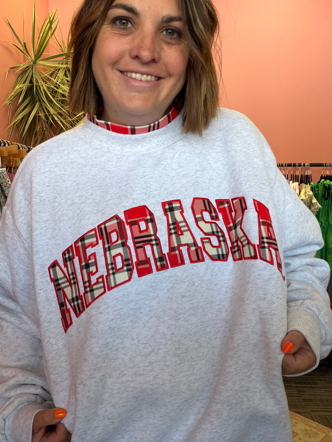 Nebraska Huskers Varsity Plaid Gray Mock Neck Sweatshirt