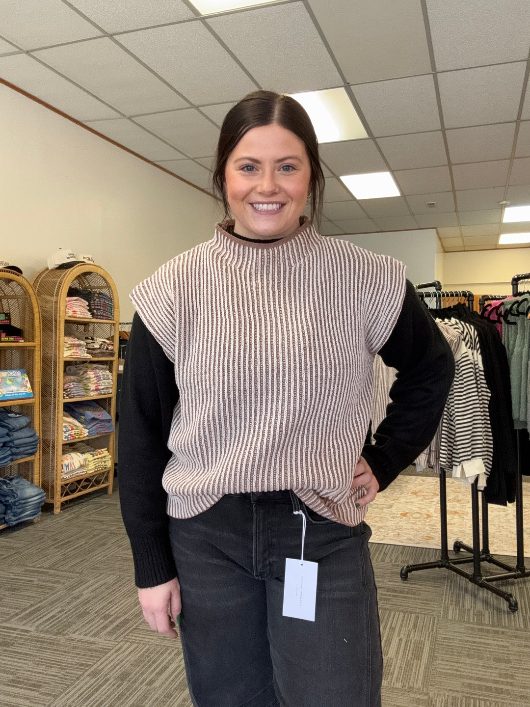 Mocha Ribbed Knit Sweater Vest