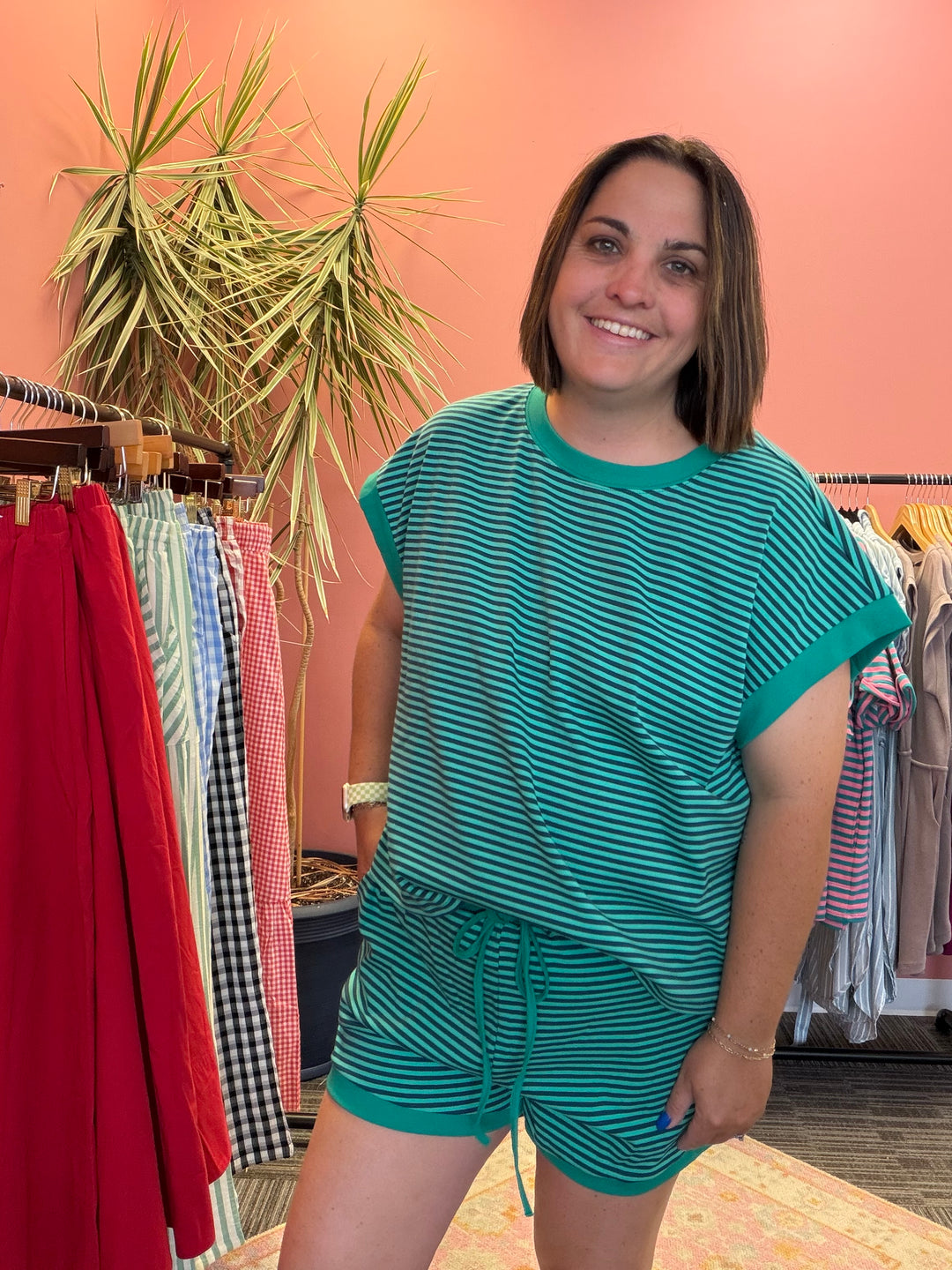 Striped Knit Top and Shorts Lounge Set