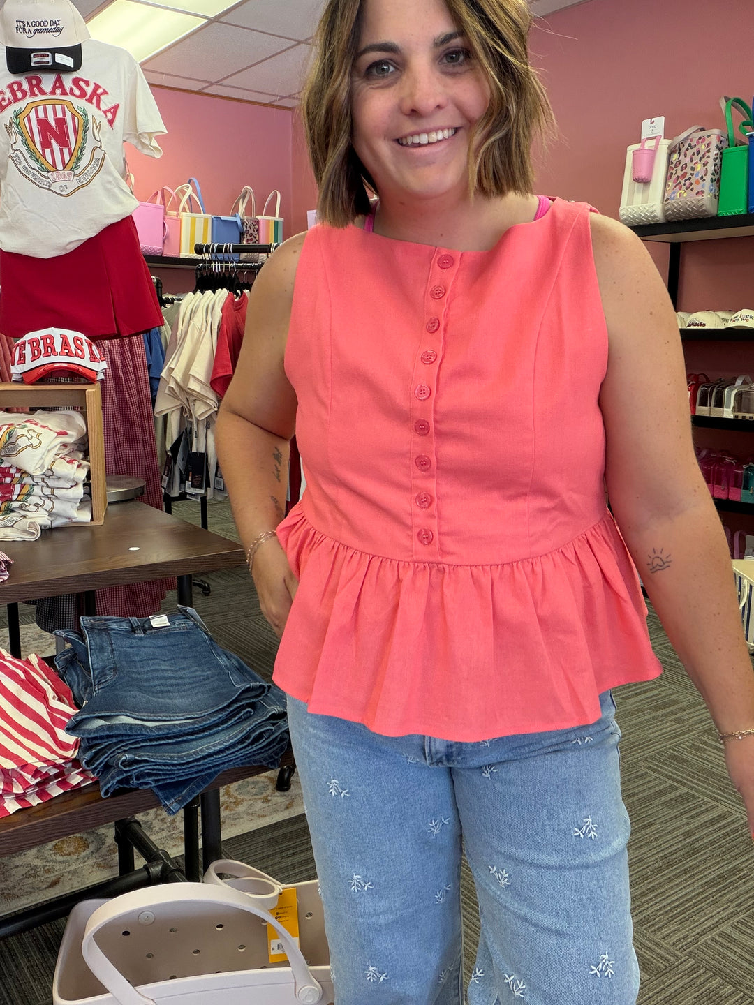PEPLUM BUTTON-UP TOP