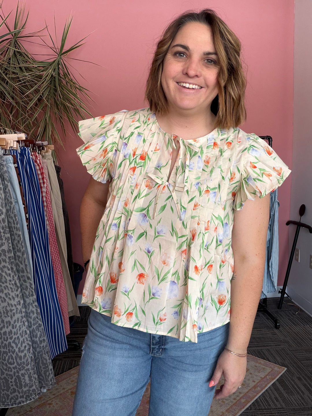 Yellow Floral Cuff Sleeve Blouse