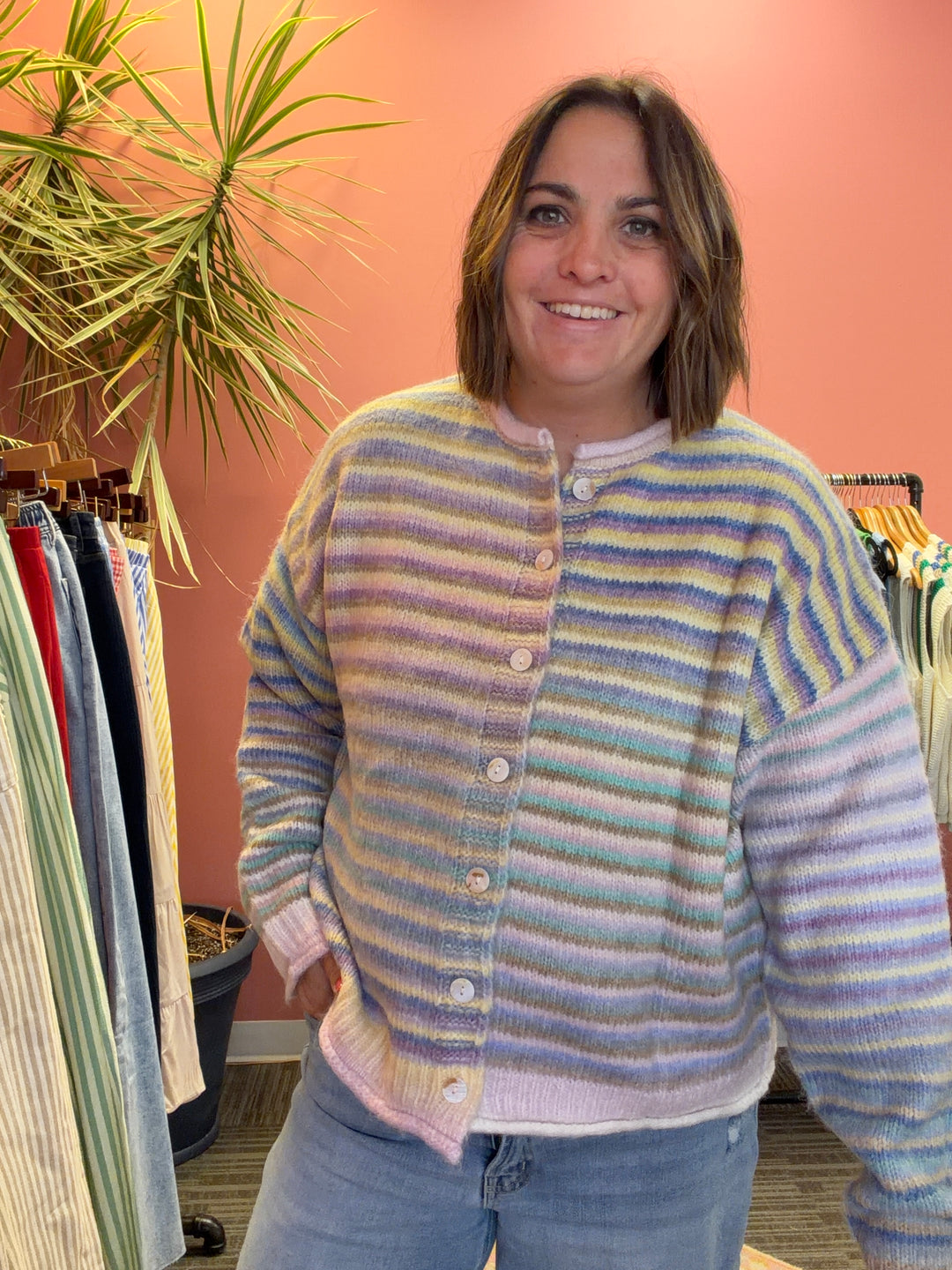 Judy light rainbow color button up cardigan