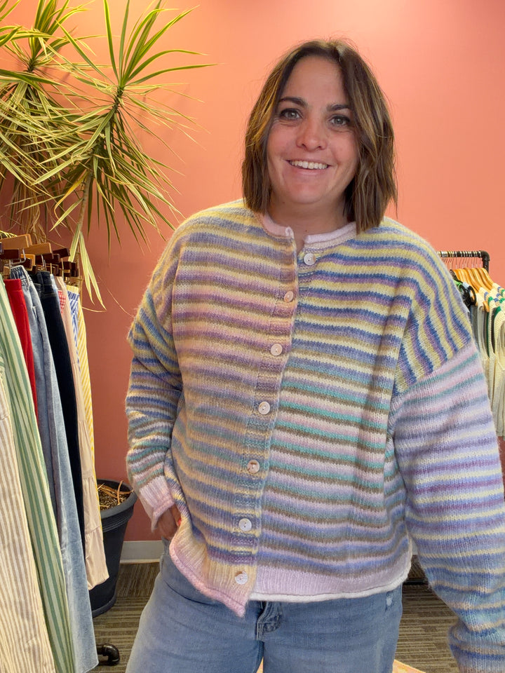 Judy light rainbow color button up cardigan