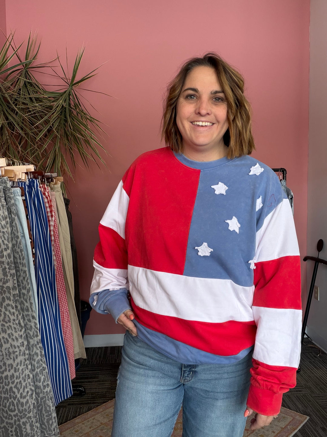 Mineral Washed American Flag Sweatshirt