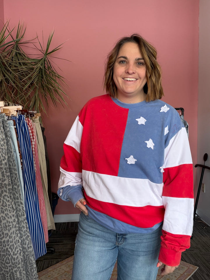Mineral Washed American Flag Sweatshirt