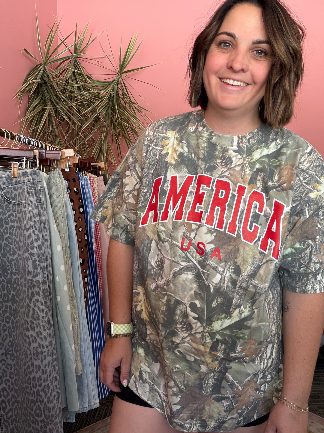 America USA 4th of July Patriotic Filled Gault Camo Tee