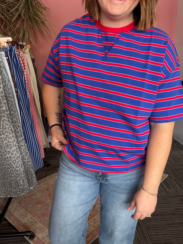 Blue & Red Striped Knit Tee