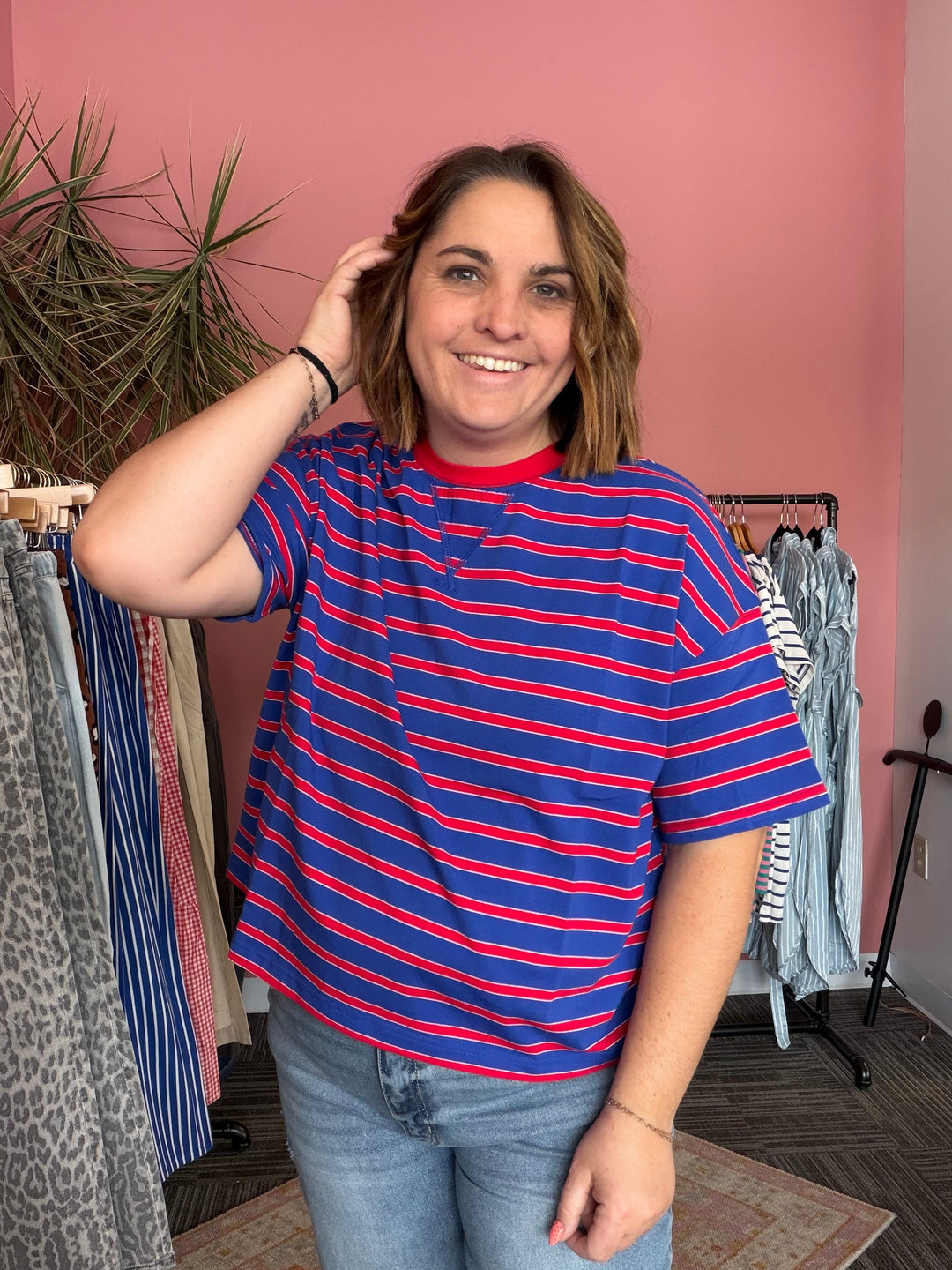 Blue & Red Striped Knit Tee