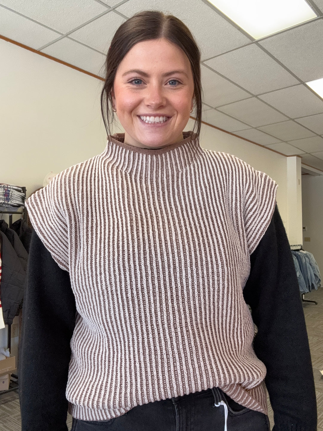 Mocha Ribbed Knit Sweater Vest