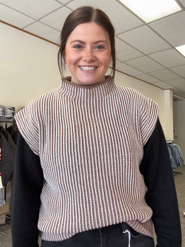Mocha Ribbed Knit Sweater Vest