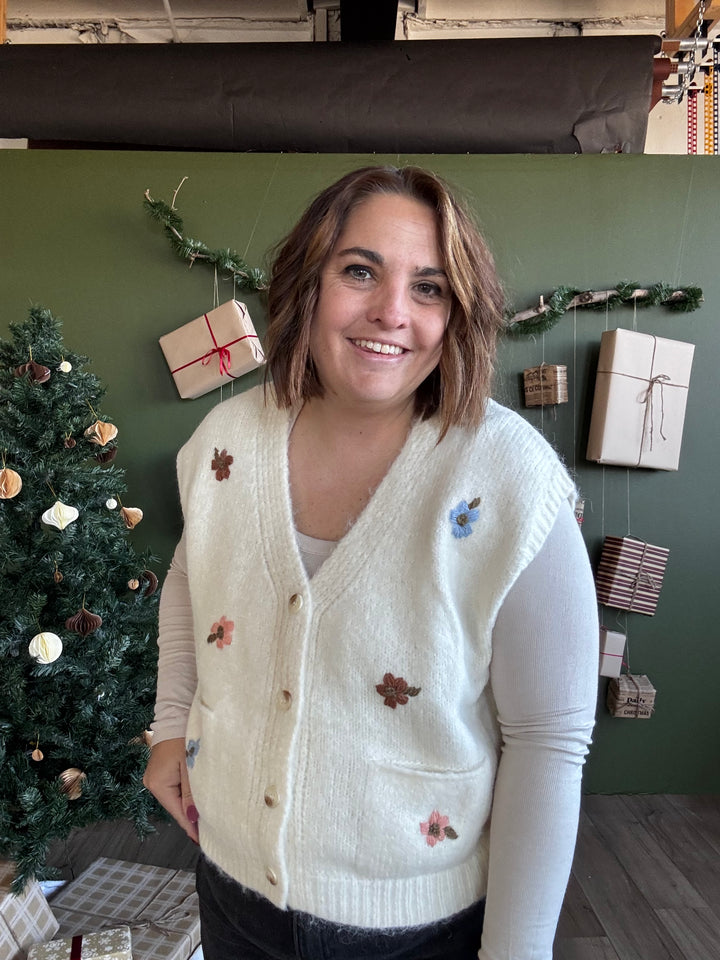 Brushed floral embroidered vest