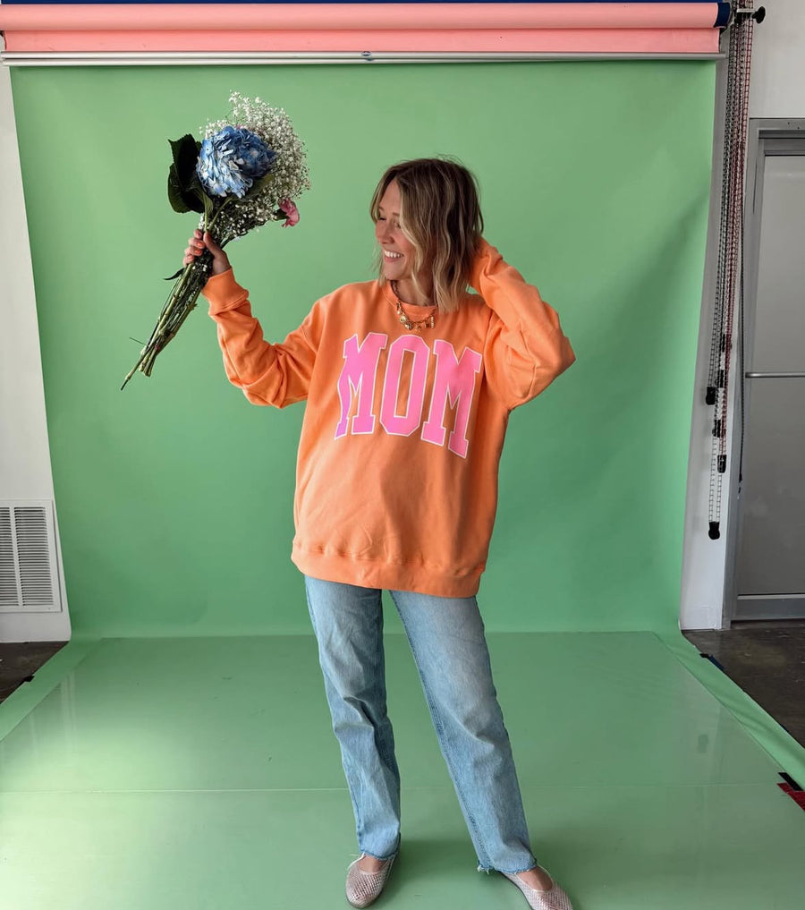 Melon Mom Crewneck — vibrant graphic sweatshirt for moms, 50/50 cotton blend, playful and stylish everyday wear by Onyx Native

