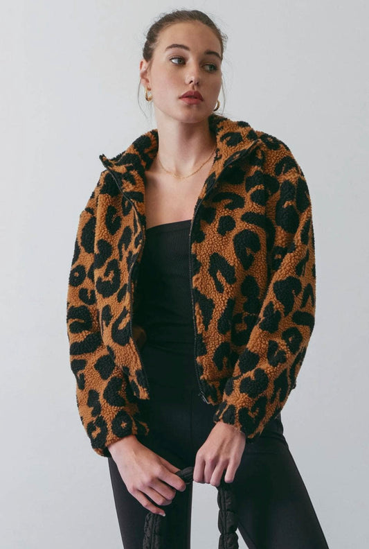 Leopard zip up sherpa