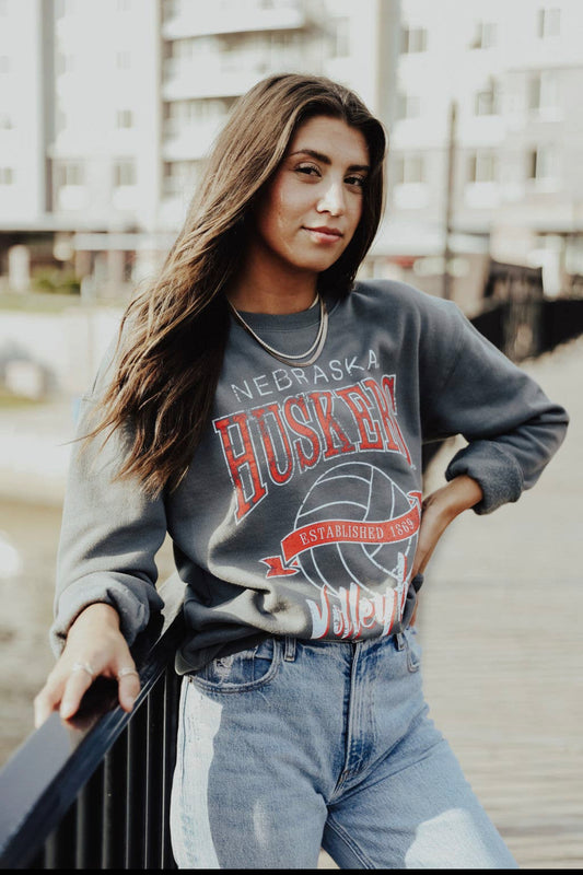 Nebraska Volleyball State Ribbed Crew - Game day ribbed crewneck, true to size fit, perfect for volleyball fans