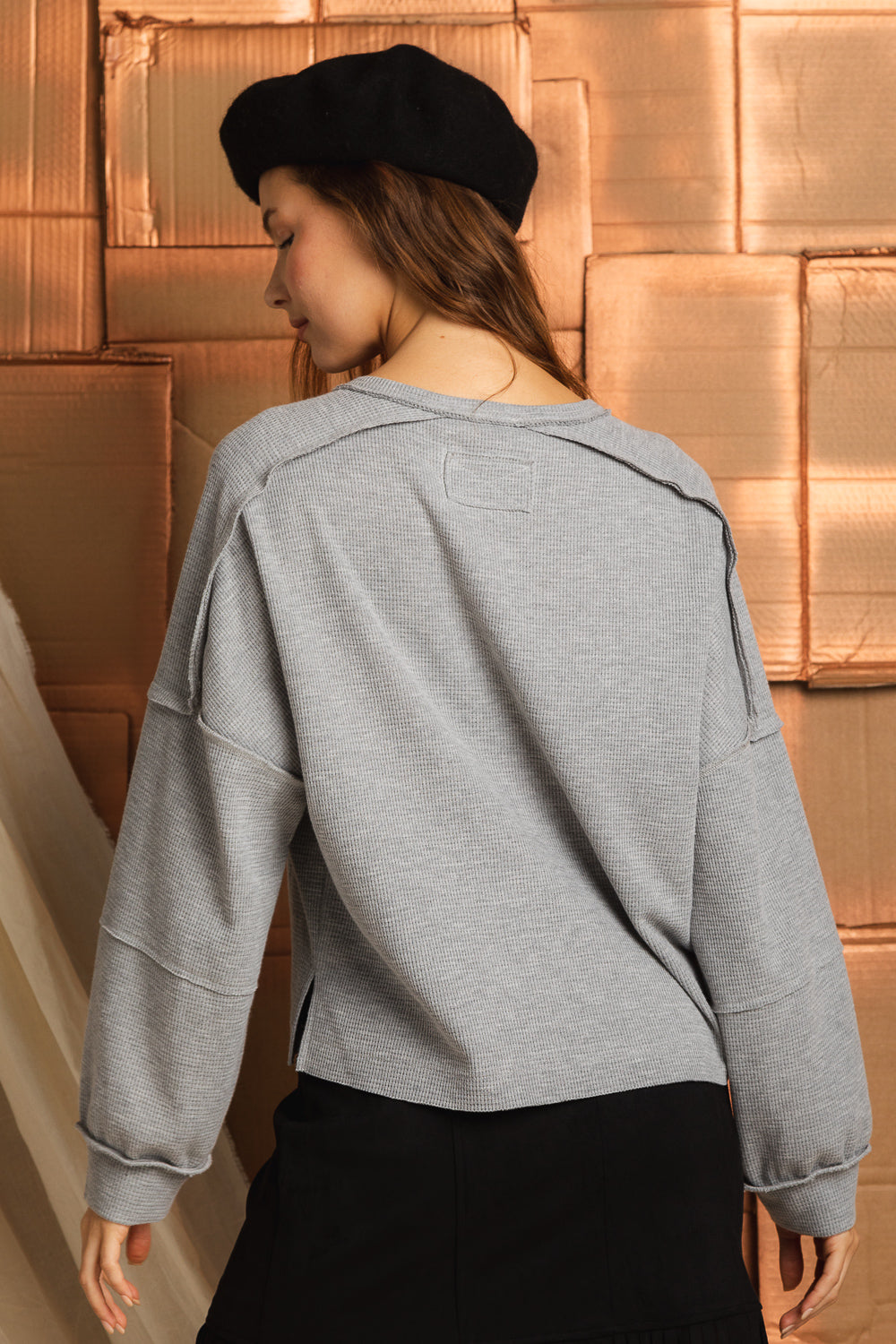 Grey Raw Edge Knit Top