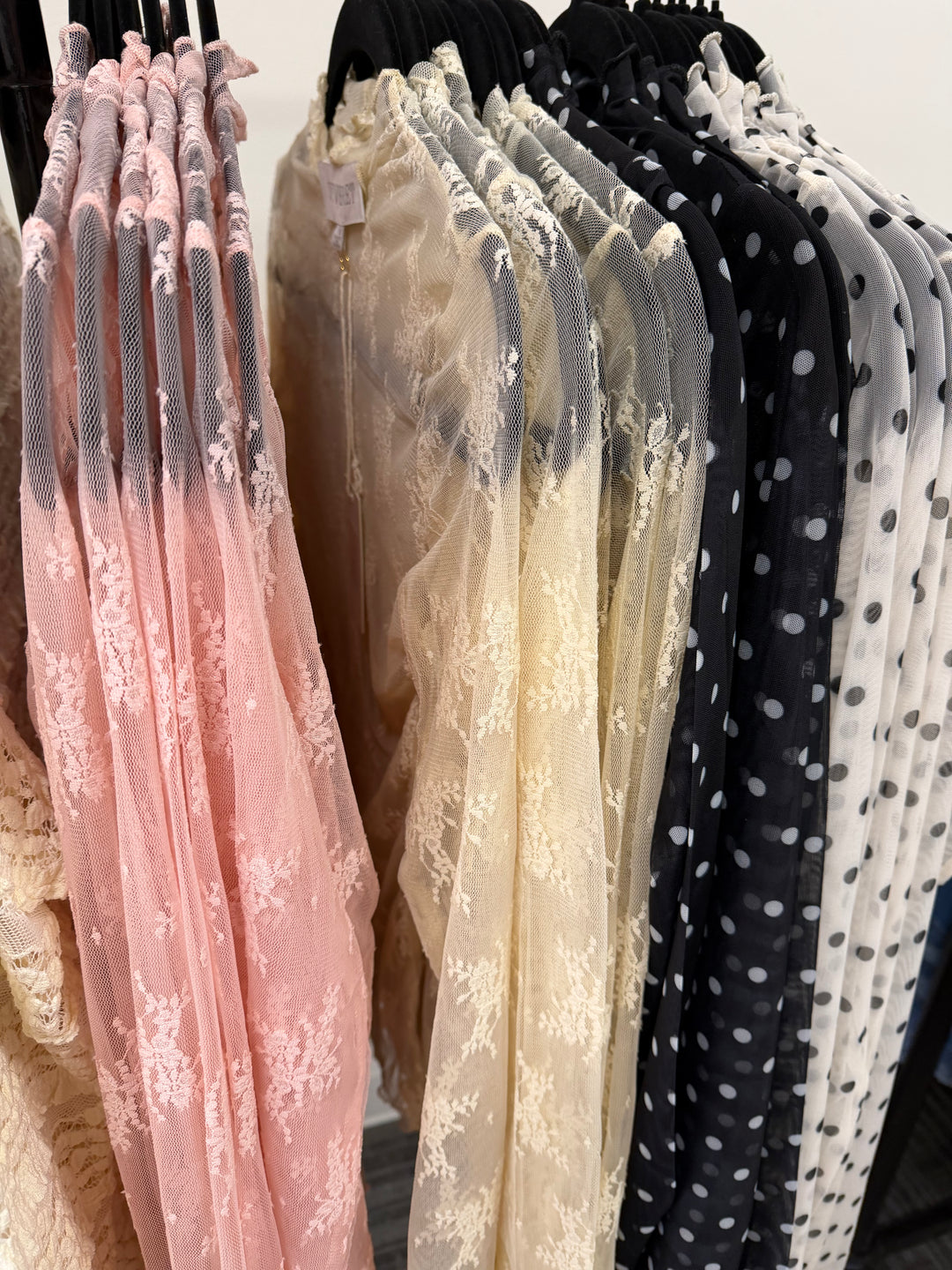 Lace Long Sleeve See Through Top: Ivory Polka Dot