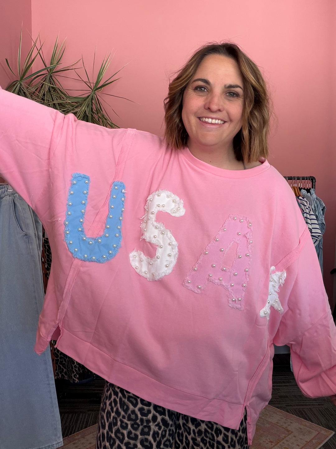 USA Pink Pearl Sweater