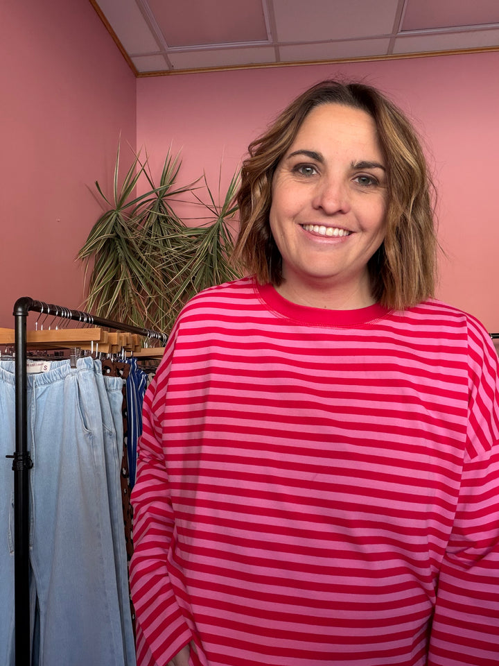 Hilary Hibiscus Stripe top