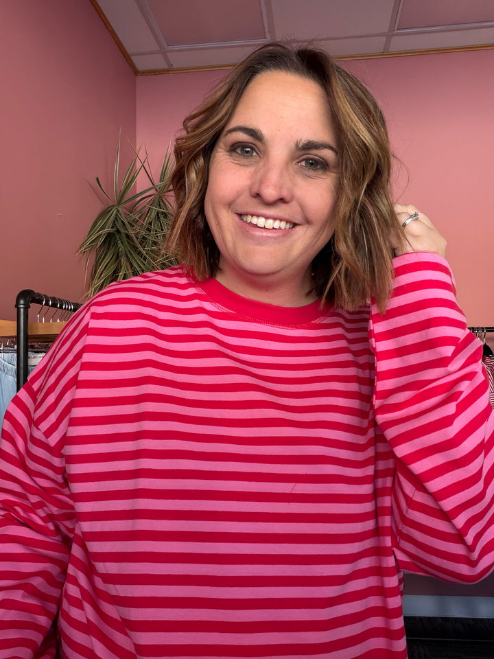 Hilary Hibiscus Stripe top