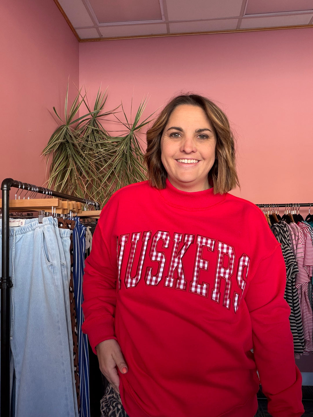 Gingham Huskers Mockneck