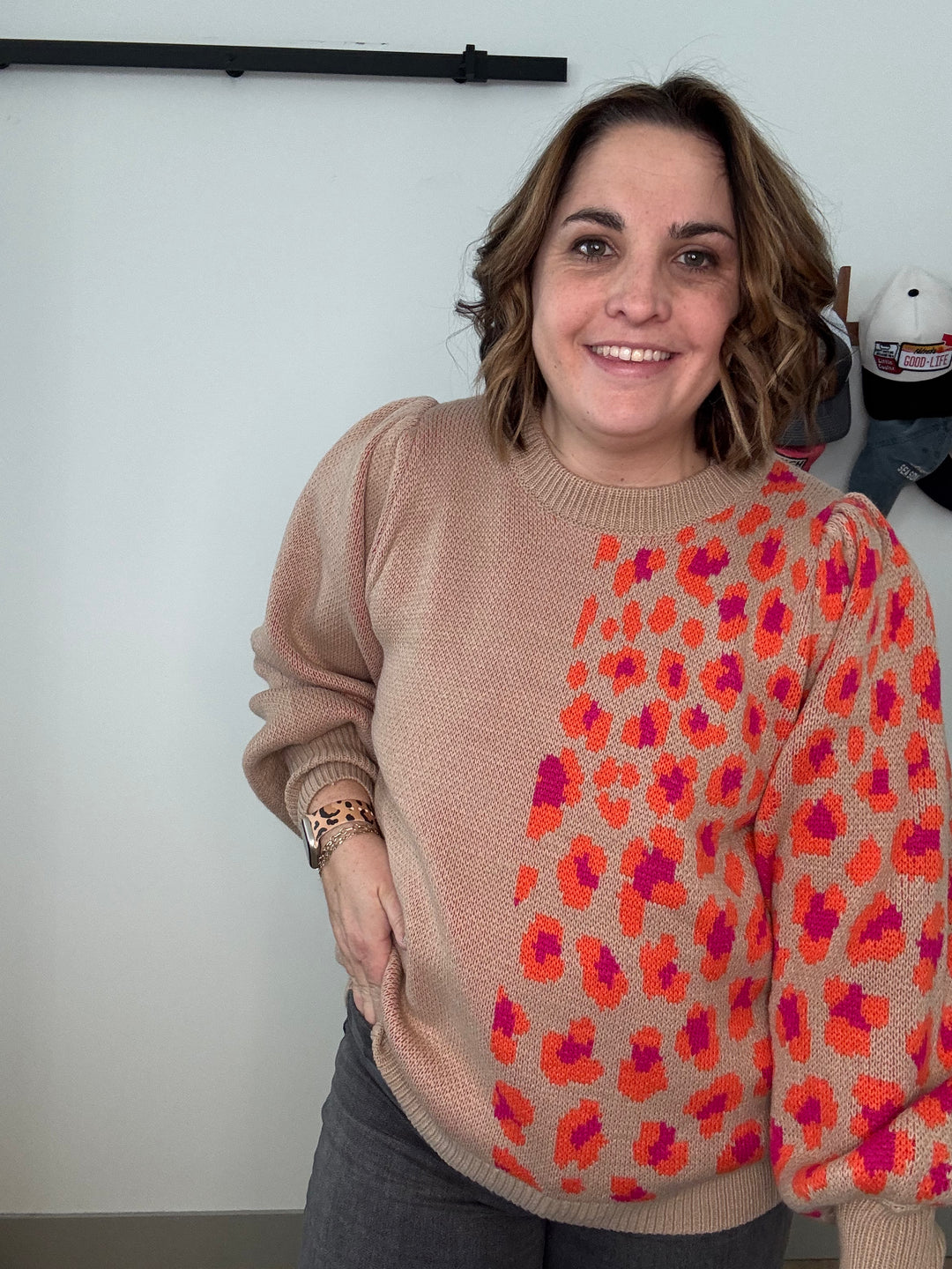 Leopard puff sweater