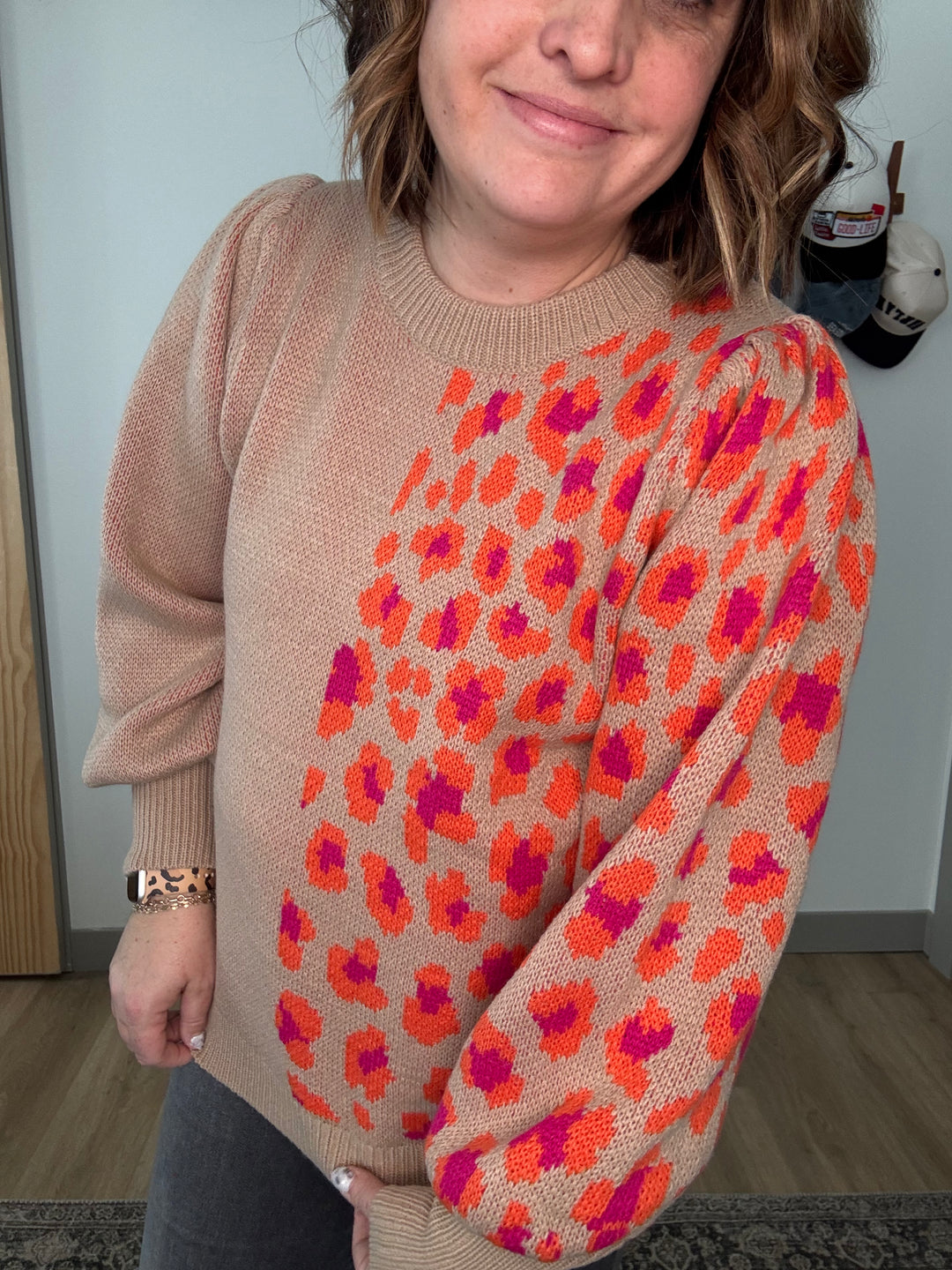 Leopard puff sweater