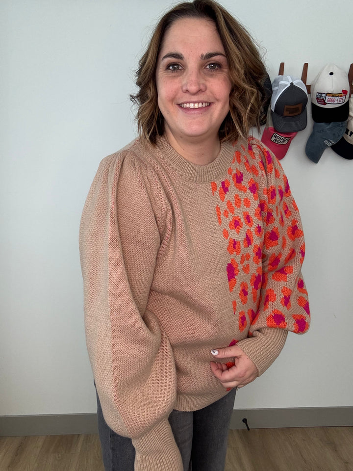 Leopard puff sweater