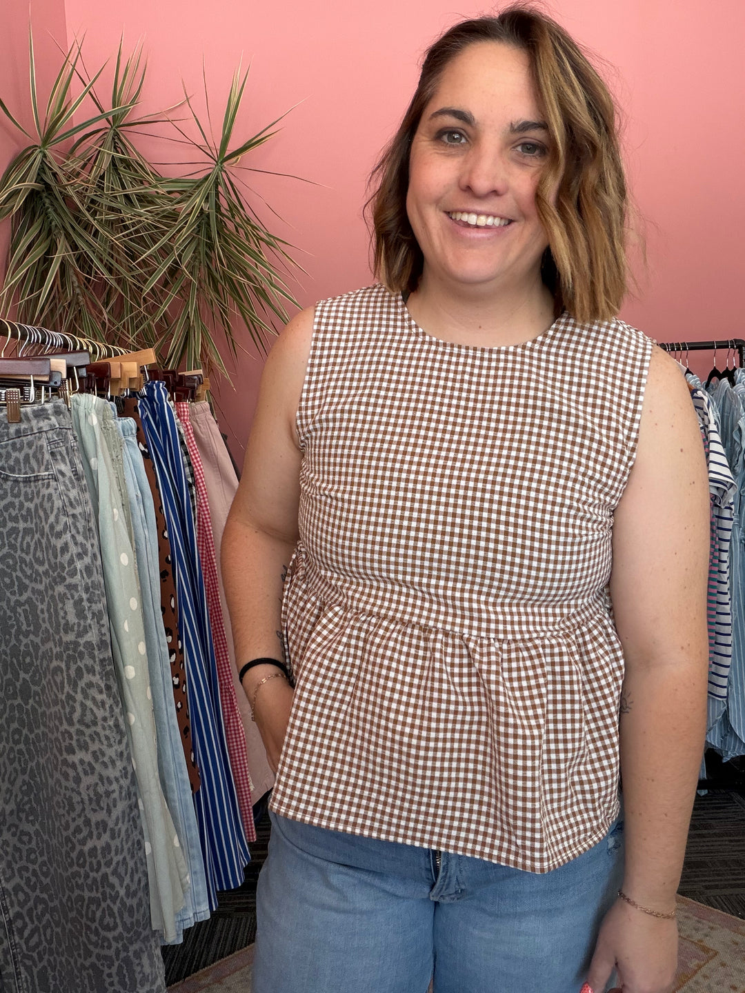 Geri Gingham Sleeveless Peplum Top