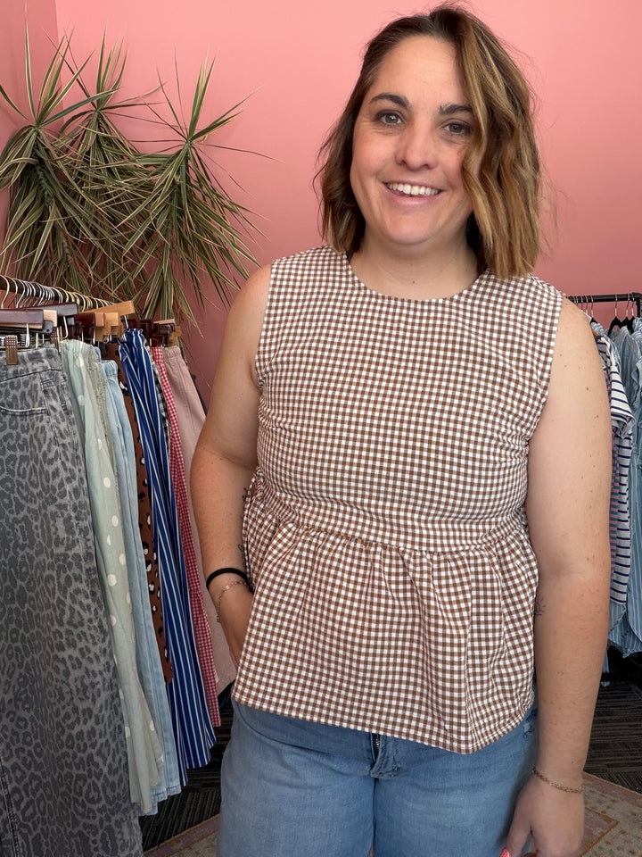 Geri Gingham Sleeveless Peplum Top