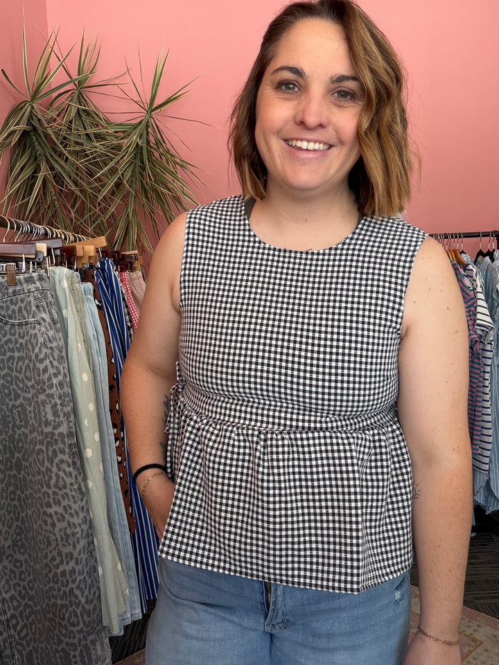 Geri Gingham Sleeveless Peplum Top