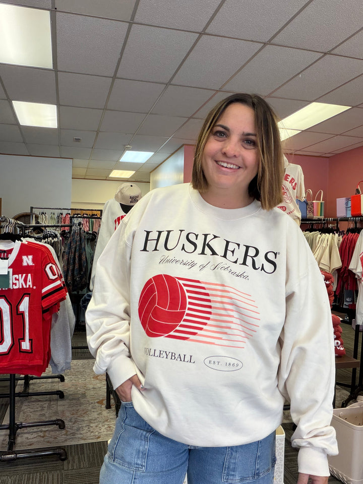 Nebraska Huskers Retro Split Volleyball Natural Sweatshirt