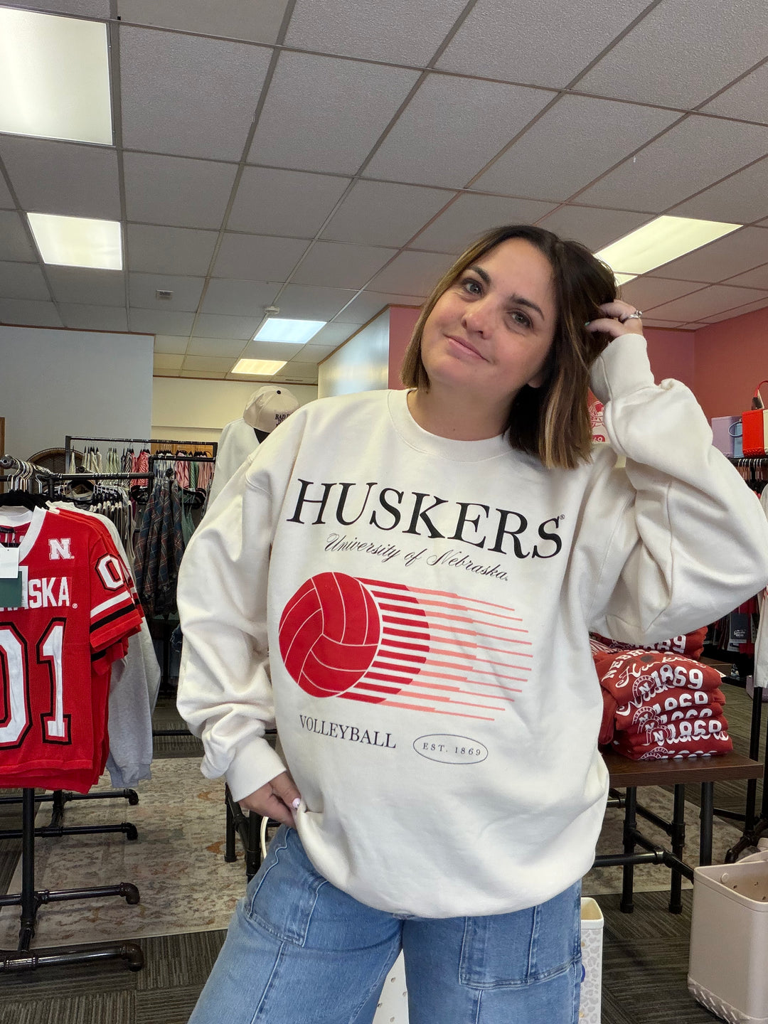 Nebraska Huskers Retro Split Volleyball Natural Sweatshirt