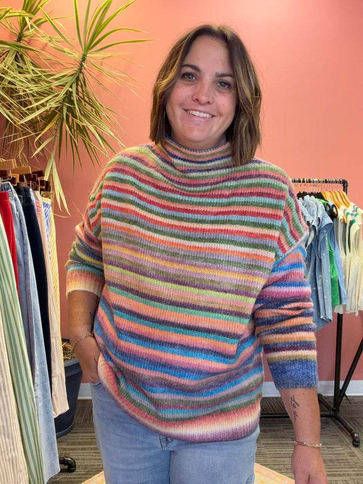 Judy Rainbow Mock neck multi color sweater