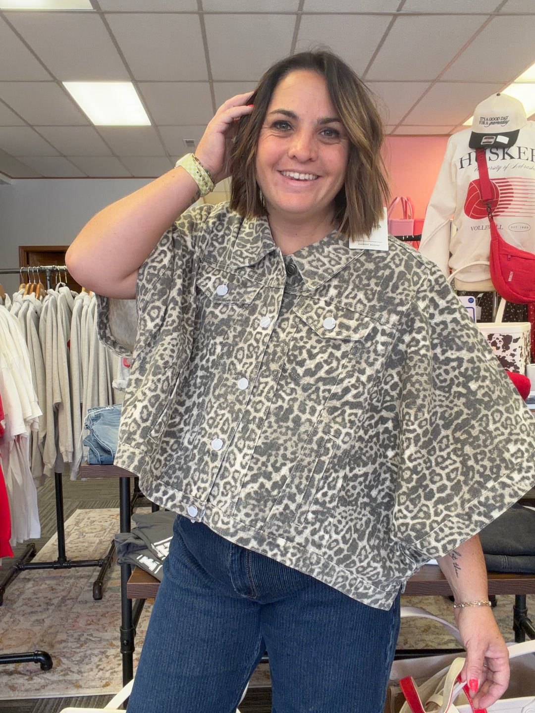 Leopard cotton cape jacket